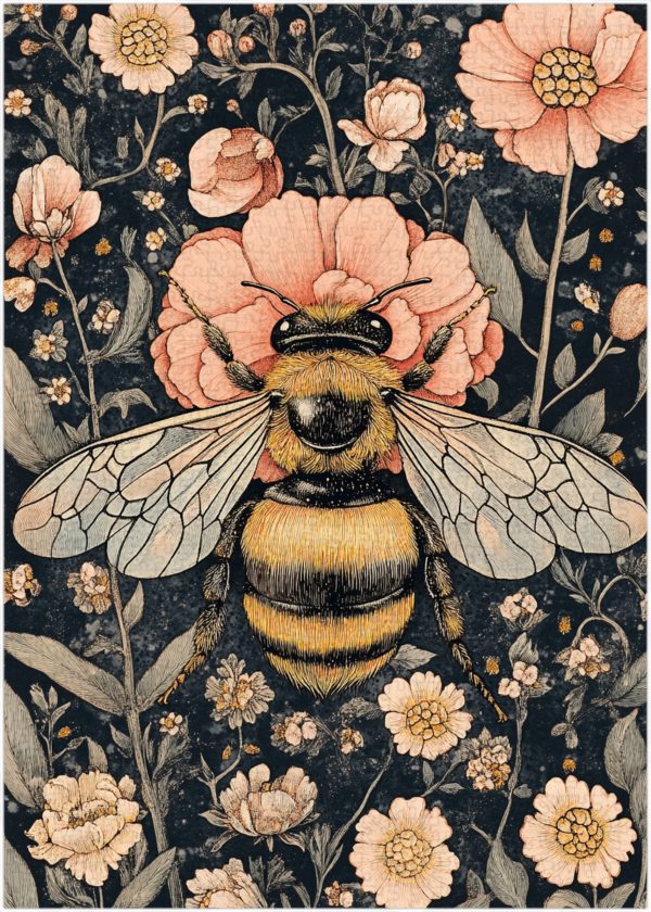 Bee Jigsaw Puzzle, William Morris Style Vintage Floral Pattern Art, 300/500/1000 Piece