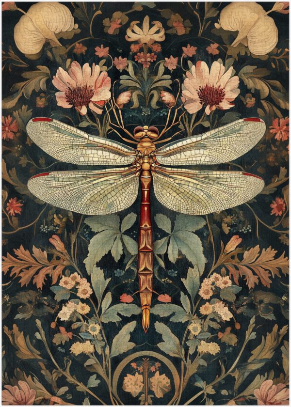 Dragonfly Jigsaw Puzzle, William Morris Style Vintage Floral Pattern Art, 300/500/1000 Piece