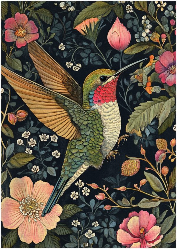 Hummingbird Jigsaw Puzzle, William Morris Style Vintage Floral Pattern Art, 300/500/1000 Piece