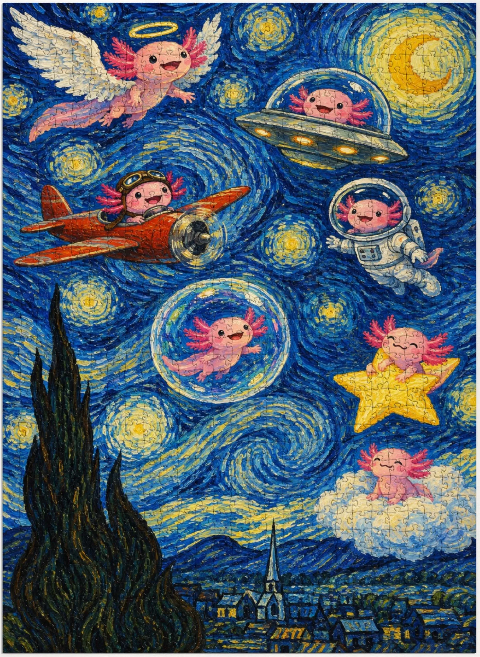 Starry Night Flying Axolotls Puzzle | Axolotl Lover Gift